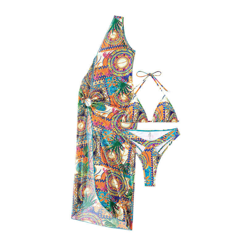 Dame bikini sæt med farverig maxikaftan Stilla