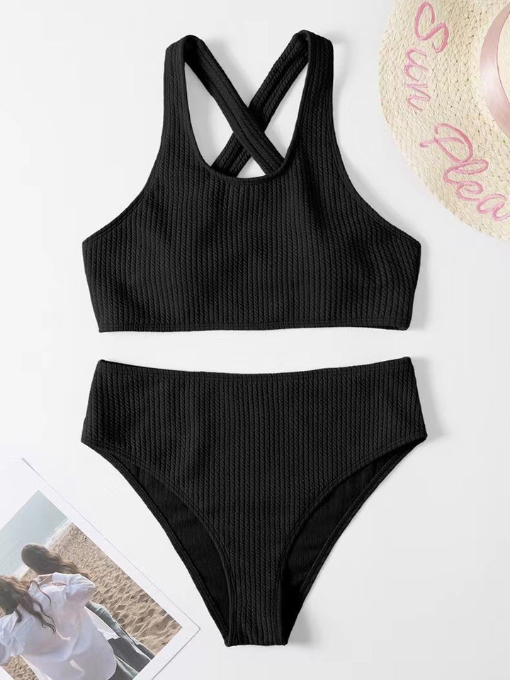 Dame Ribbet Højskåret Sport Bikini Sæt Stilla