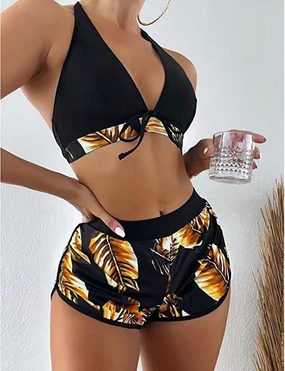 Dame Sporty Bikini-sæt med høj skæring og moderigtige shorts Stilla