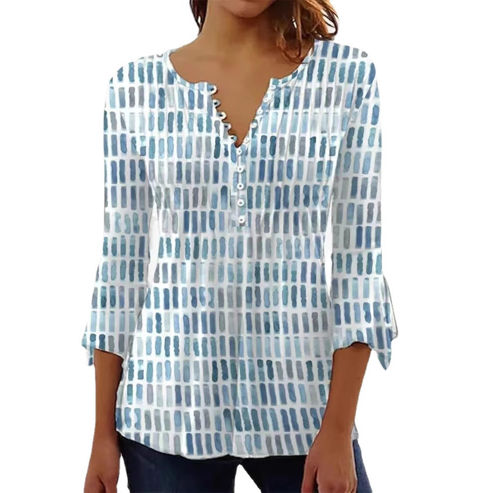 Kvinders bluse i moderne grafisk design med knapdetaljer Stilla