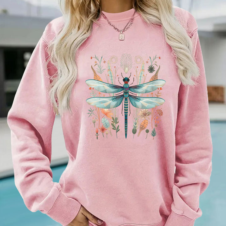 Kvindernes sweatshirt med unikt sølvflueprint og botanisk design Stilla