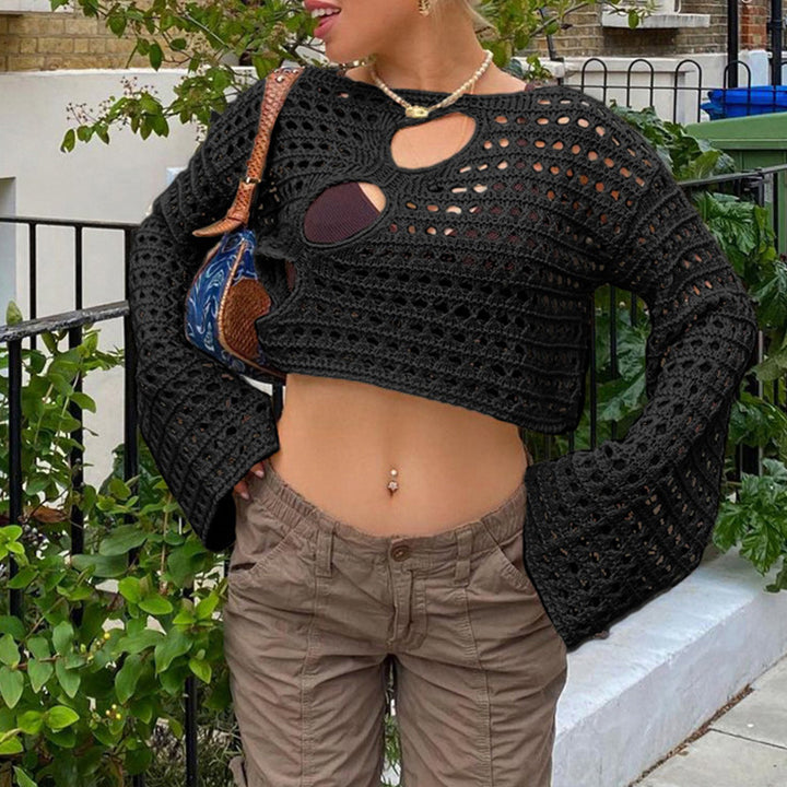 Dame Crop-Top med åbent vævemønster og raffinerede cut-outs Stilla