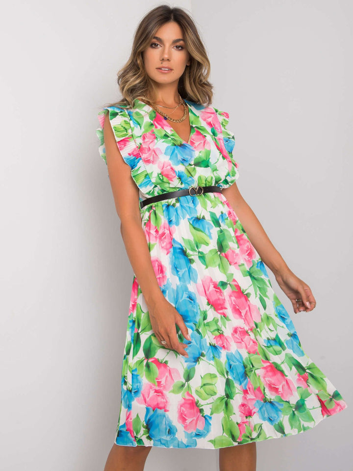 Dame blomsterprint rynke skjorte midi kjole Stilla