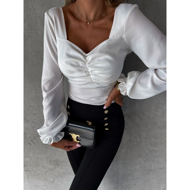 Dame Floral Print Rynk Langærmet Top Stilla
