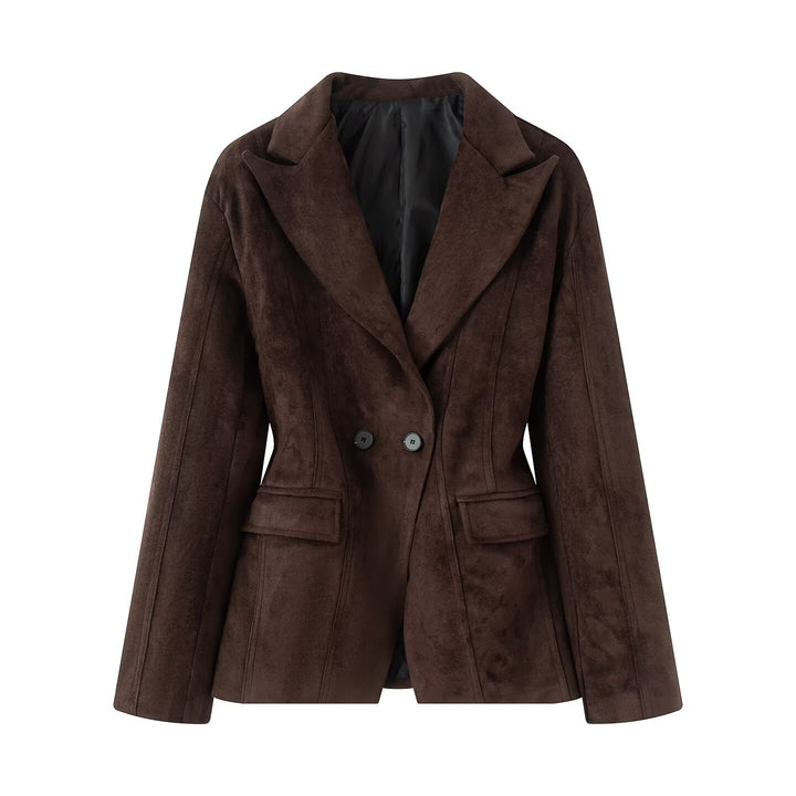 Damerne fashionable dobbeltradet blazerjakke i elegant suede look Stilla