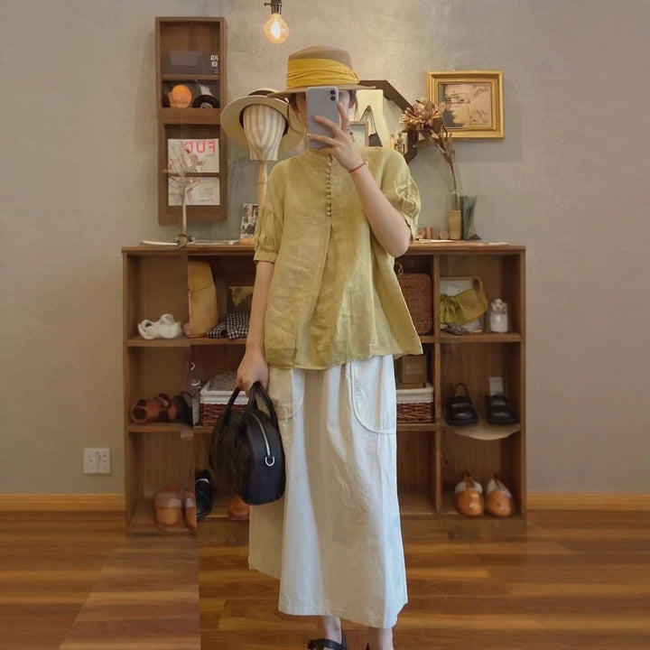 Femme Elegante Knaplukning Tunika-Overdel Stilla