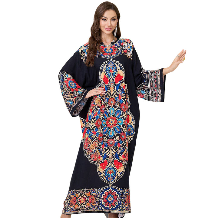 Dame Maxi-Kaftan med farverigt floralt broderedesign Stilla