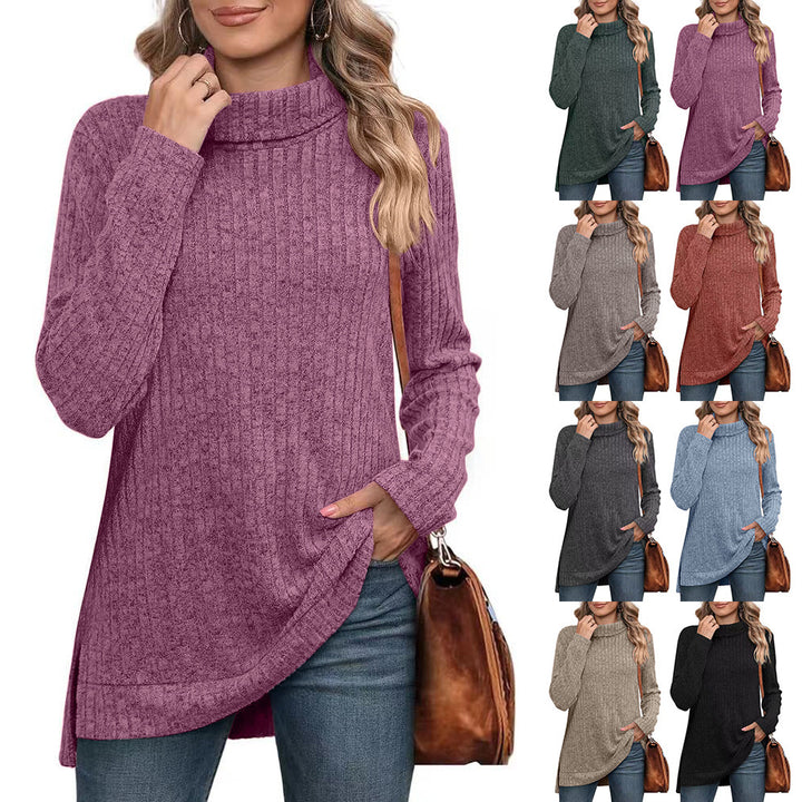 Dame afslappet rullekrave sweater med struktureret design og asymmetrisk kant Stilla
