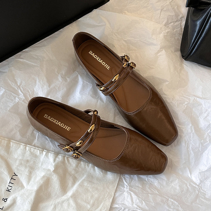 Dame Square-Toe Mary Jane ballerinaer med dekorativ rem Stilla