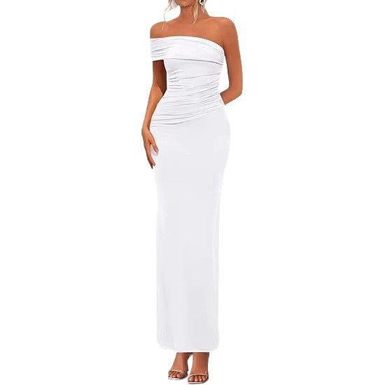 Dame Elegant Maxi Kjole med skuldrene fri design og raffinerede draperinger Skovae