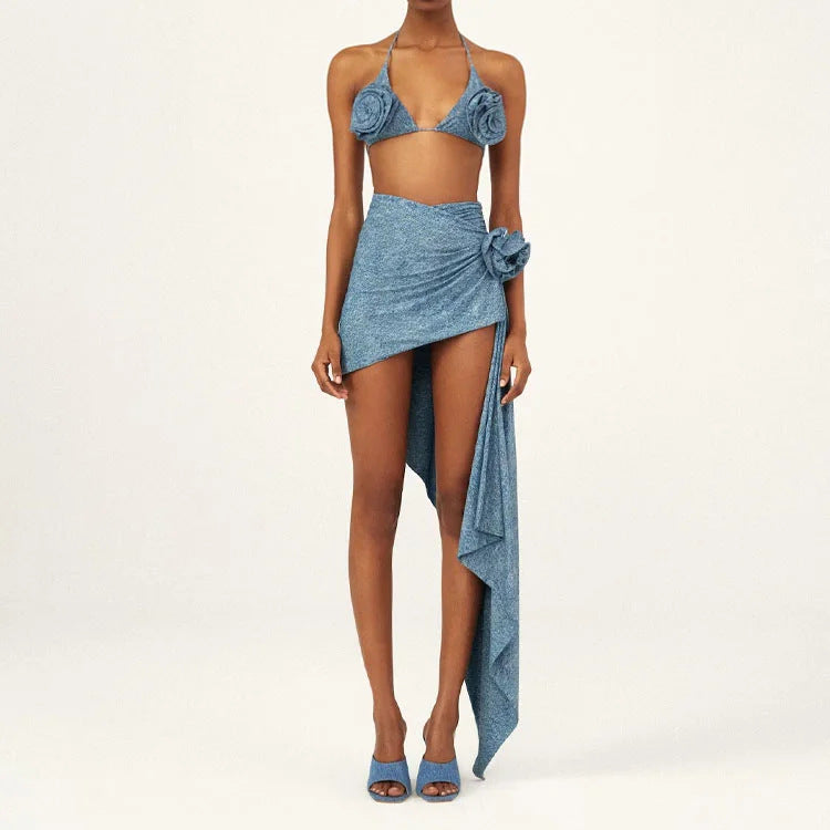 Dame Floral Højtaljet Bikini med Wrap Skirt Stilla