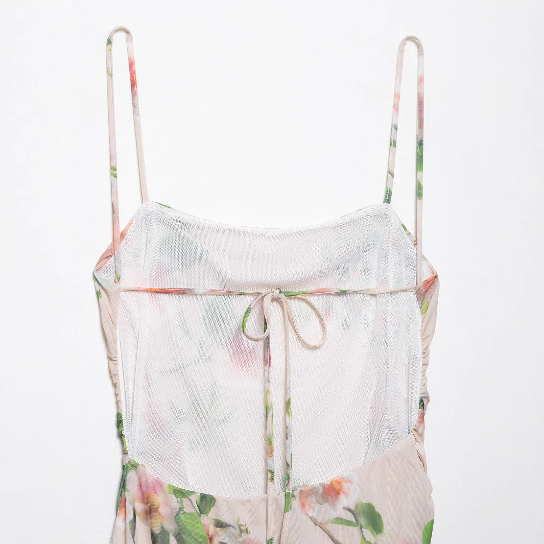Femme Draped Floral Maxi Kjole med asymmetrisk Volangkant Stilla