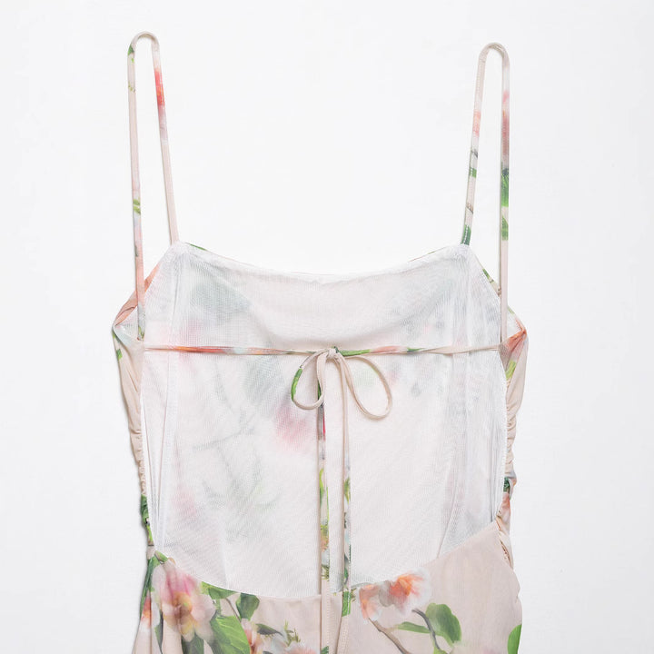 Femme Draped Floral Maxi Kjole med asymmetrisk Volangkant Stilla