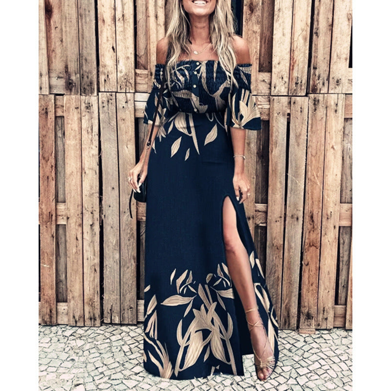 Fru Off-Shoulder Maxi Kjole med Blomstertryk og Slids Stilla