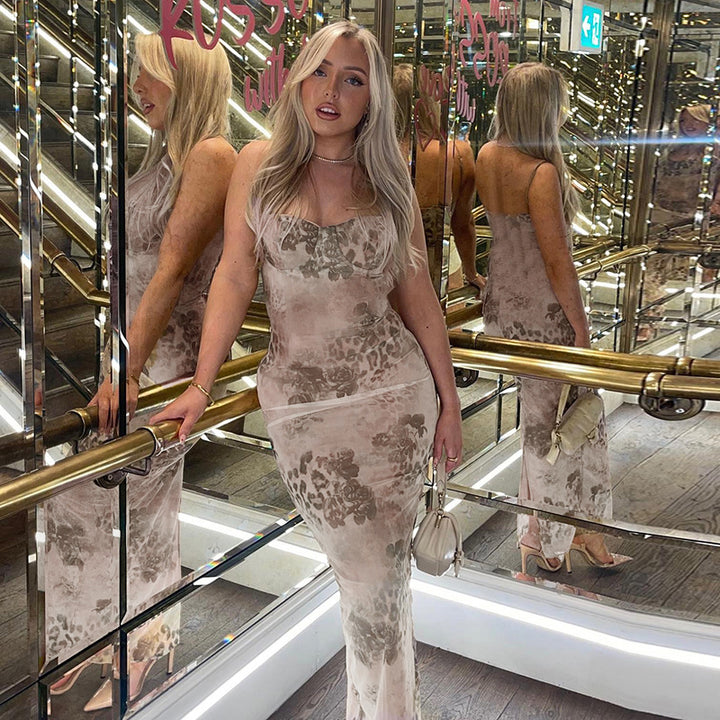 Dame Blomster Bodycon Midi Kjole Stilla