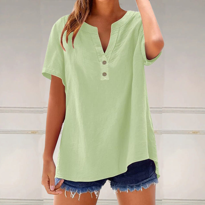 Dame Button-Up Linned Bluse Stilla