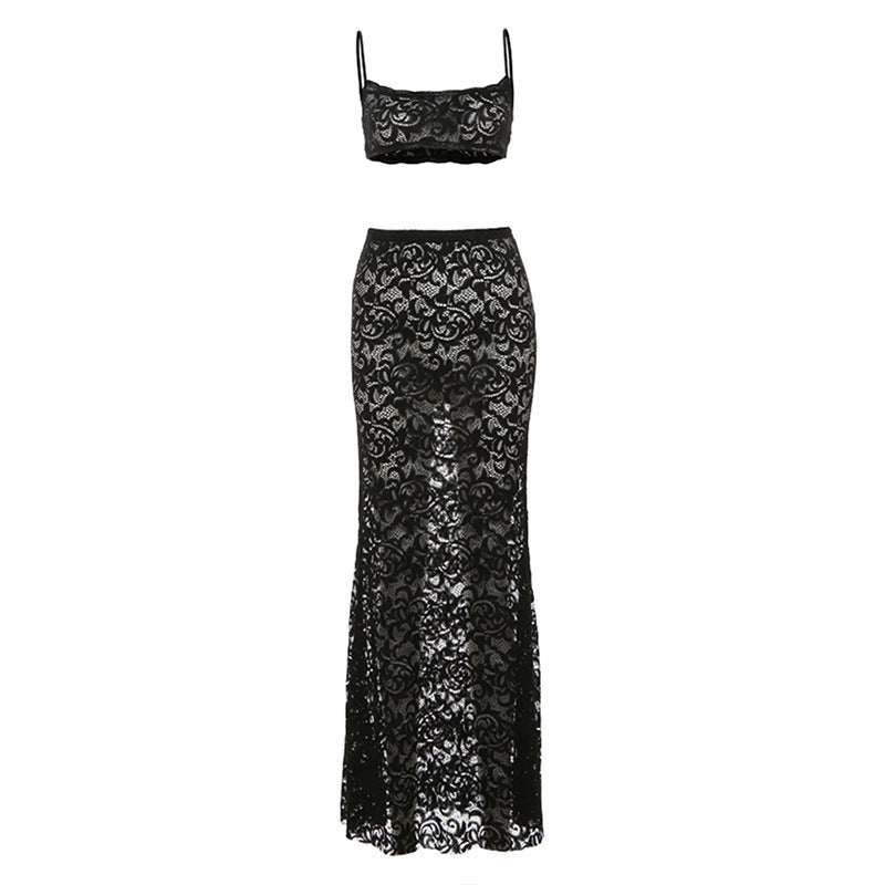 Dame Spids To-delt med Crop-Top og Maxi-Nederdel Stilla