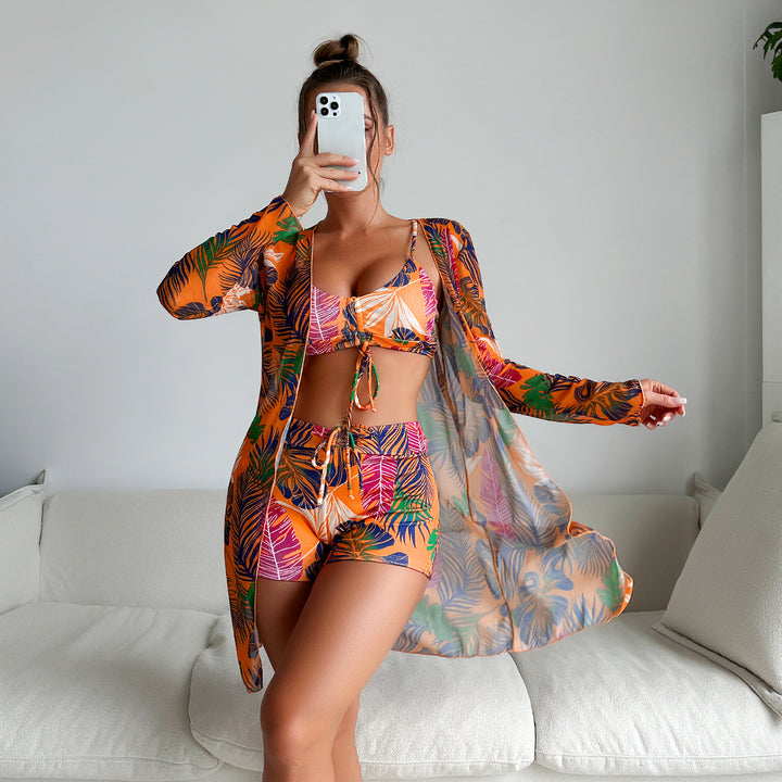 Dame Strandmode-sæt med floral Kimono og shorts Stilla