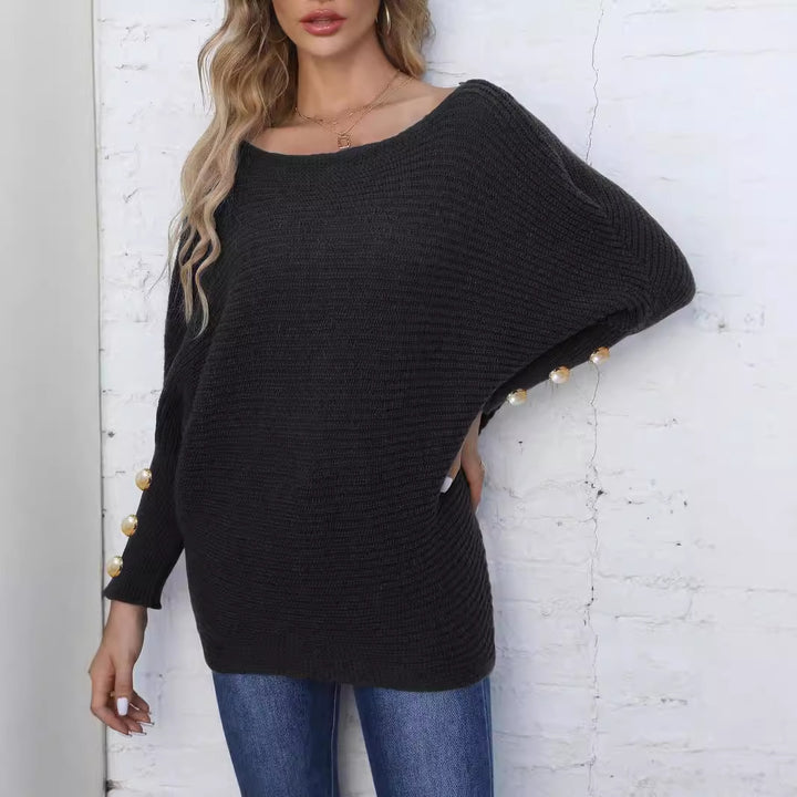 Damer afslappet strikpullover med elegante perledetaljer og åben silhuet Stilla