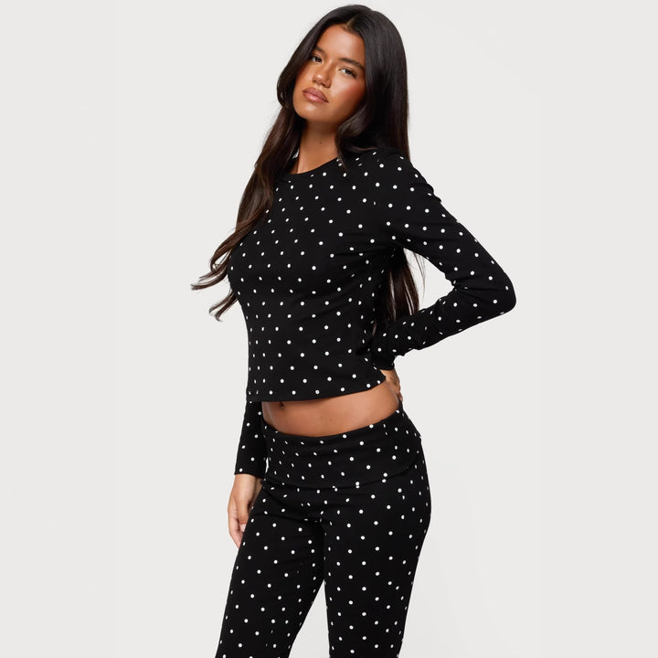 Dame Langærmet Polka-Dots Overdel og Leggings Set Skovae