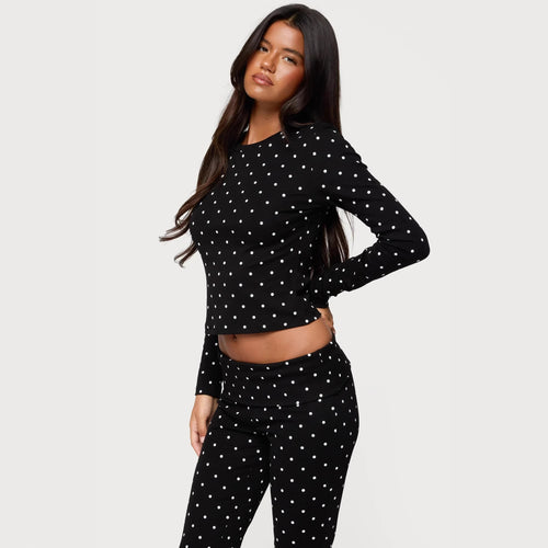 Dame Langærmet Polka-Dots Overdel og Leggings Set Skovae