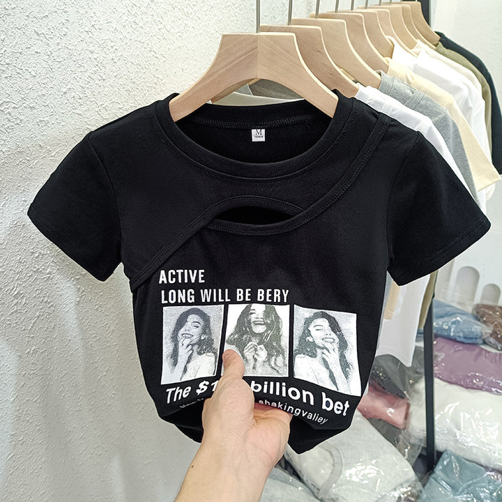 Femme Artistic Cut-Out Grafik T-Shirt Stilla