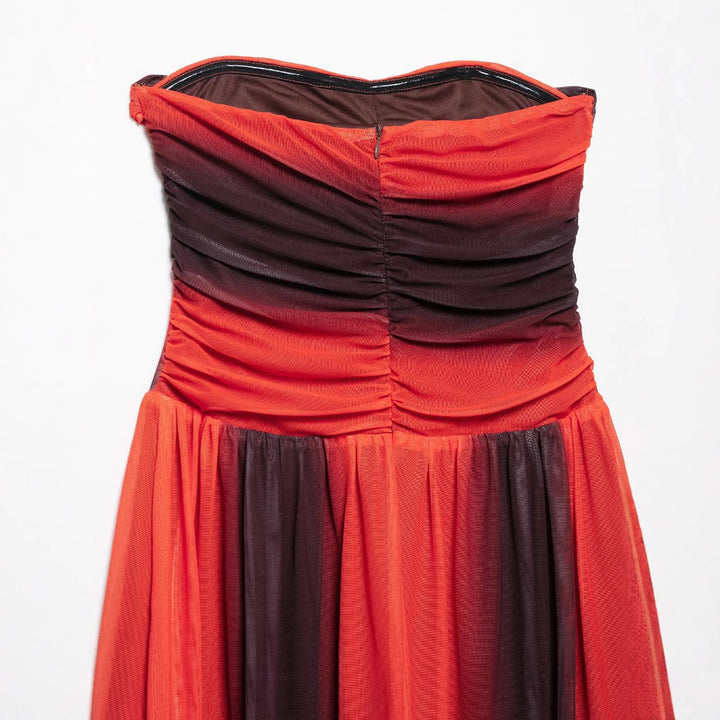 Dame Strapless Maxikjole med snoet overdel og farvegradient Stilla