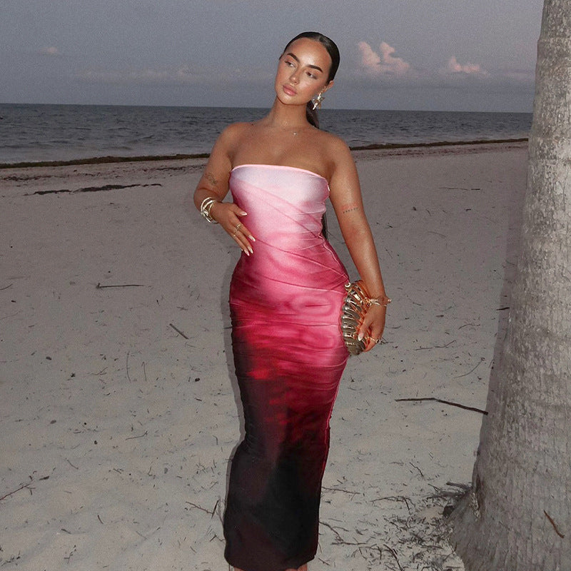 Dame Bodycon Maxi-Kjole med elegant farvegradient Skovae