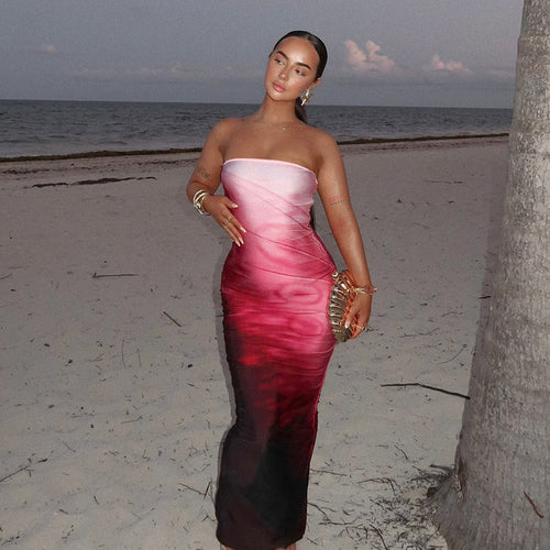 Dame Bodycon Maxi-Kjole med elegant farvegradient Skovae