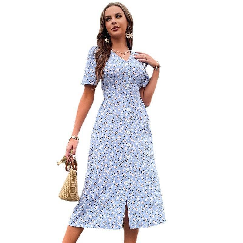 Dame Floral Wrap Midi Kjole med sidelukningsdetalje Stilla