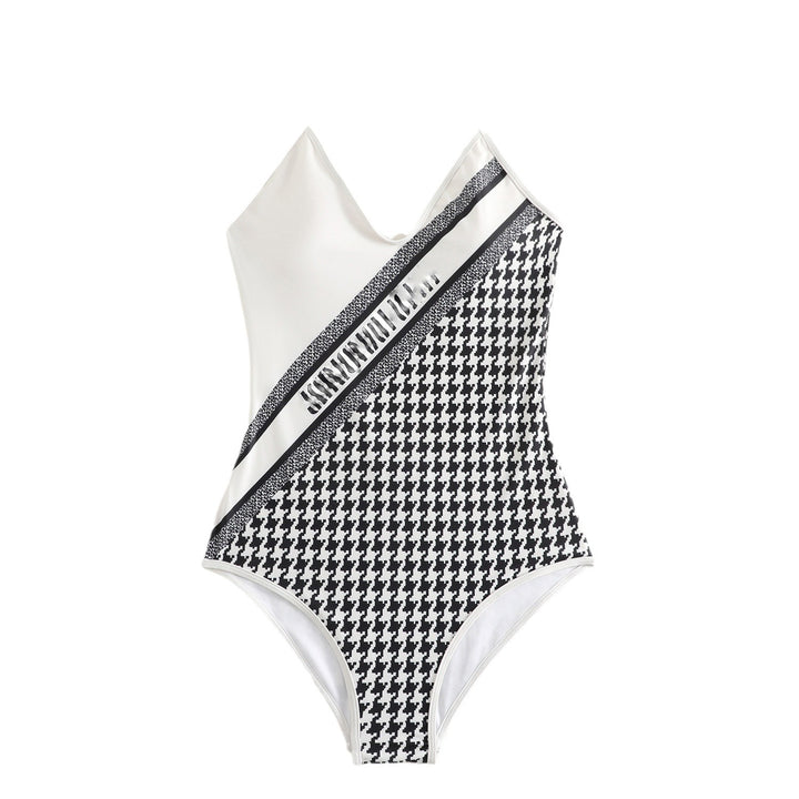 Dame One Piece Badedragt med criss-cross stropper og moderne grafikdesign Stilla