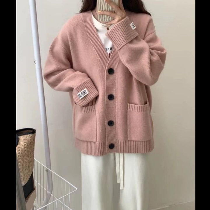 Kvinders Casual Oversized Cardigan med Store Lommer og Knap Detaljer Stilla