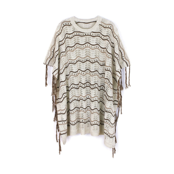 Dame luftig hæklet poncho med frynsedesign Stilla