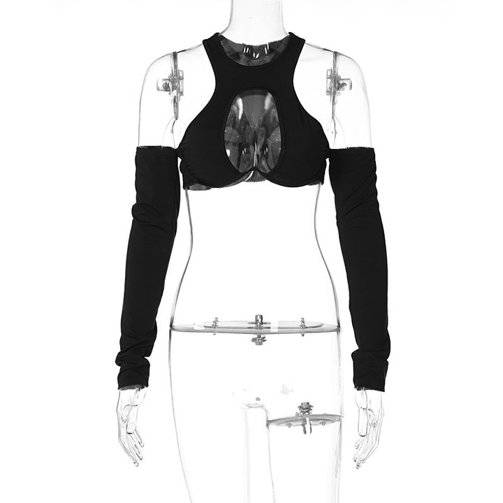 Dame Crop-Top med lange ærmer og innovativt cut-out-design Stilla