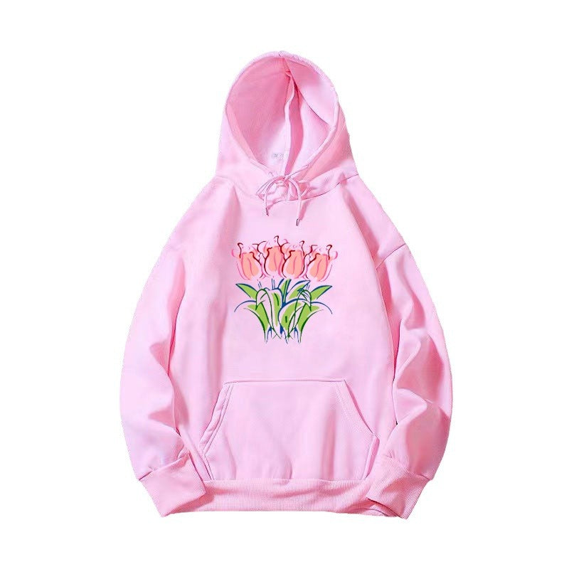 Kvinders hættetrøje med blomster tulipan motiv Skovae