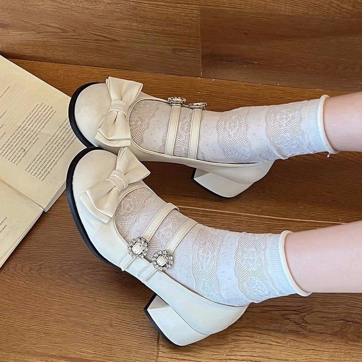 Dame elegante blokhæle sandaler med store sløjfer og smarte dobbelte remme Stilla