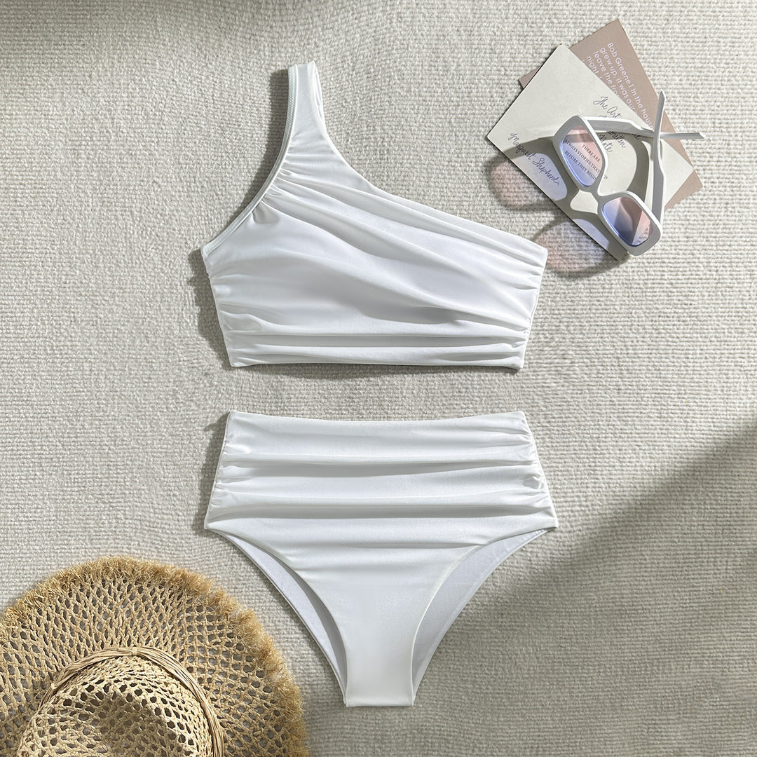 Dame High-Waist Bikini-Sæt med asymmetrisk top og elegant snit Stilla