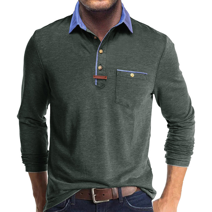 Herrer Langærmet-Henley-Shirt med stilfuld kontrastkrave og elegant brystlomme Stilla