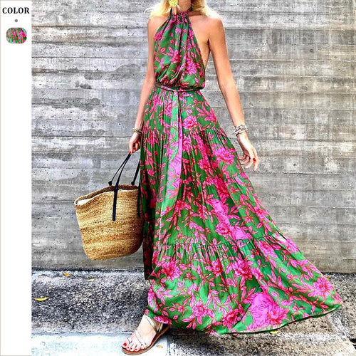 Dame Maxi-kjole med elegant halsdesign og flydende skirt Stilla