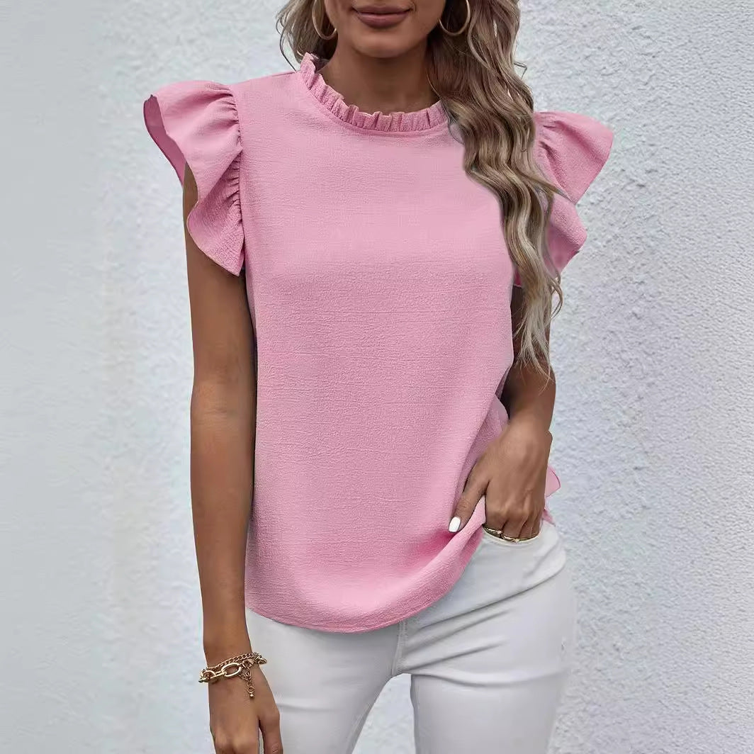Damebluse med flæsedetaljer og kvalitetsstof Stilla