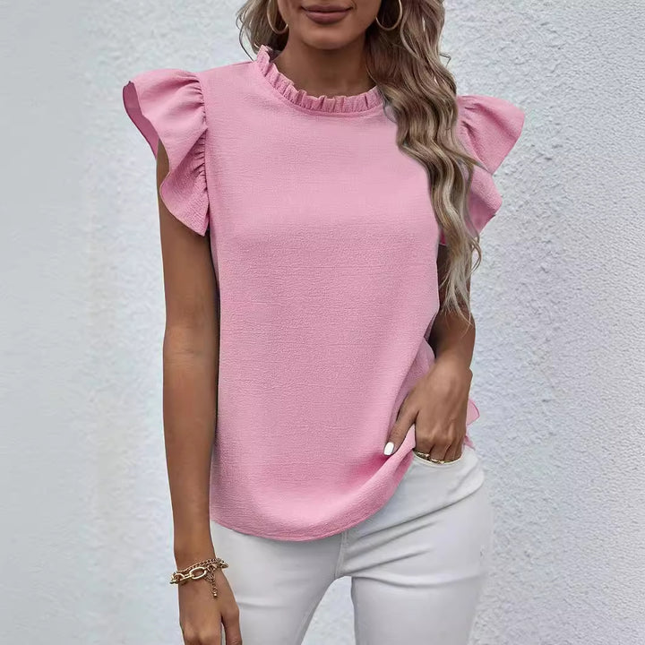 Damebluse med flæsedetaljer og kvalitetsstof Stilla