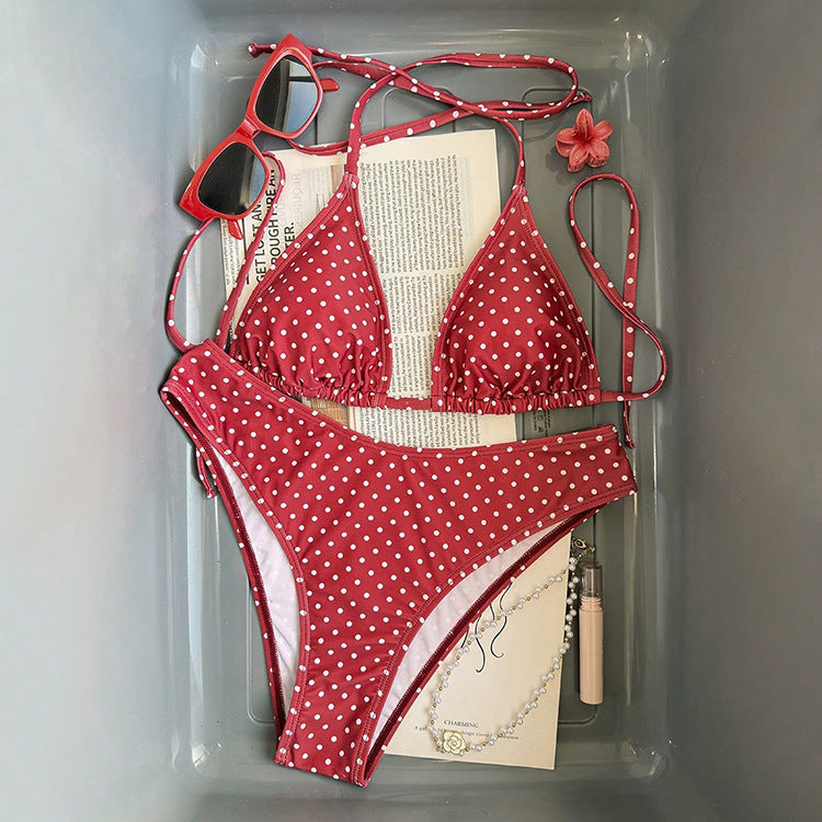 Dame triangel-bikini med dekorative prikker Skovae
