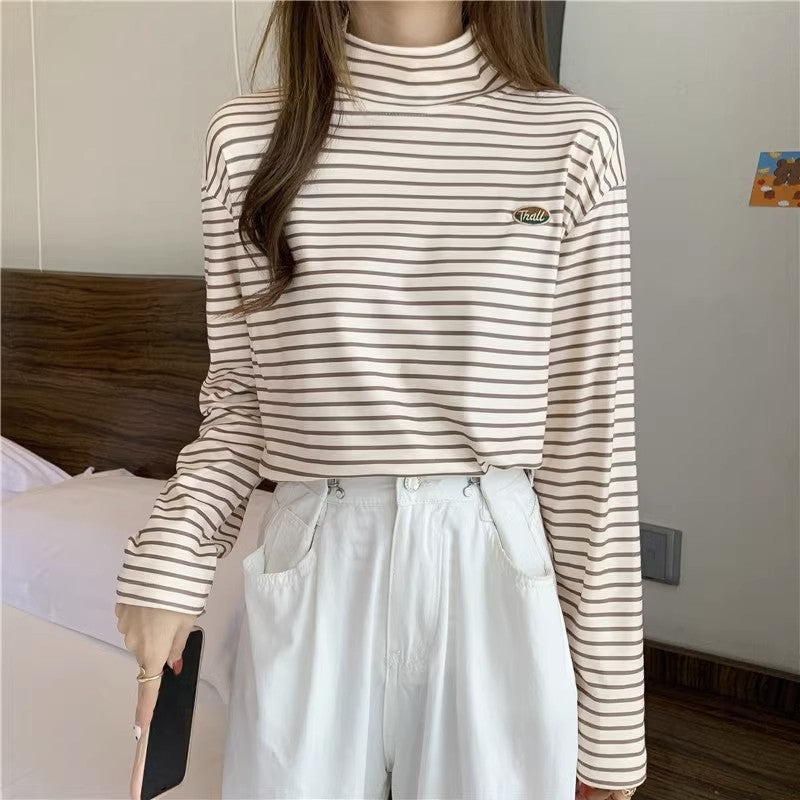 Femme Stribet Langærmet Mock-Neck-Top Stilla