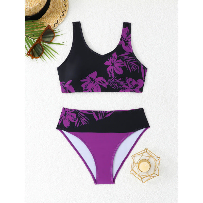 Dame bikini sæt med høj talje og blomster mønster Skovae