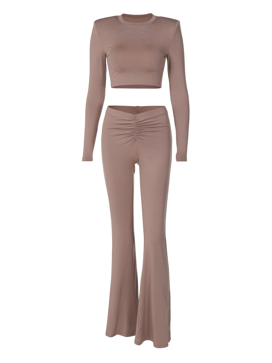Dame Crop-Top og Flared-Bukser-Sæt med elegant rynkning og smart design Stilla
