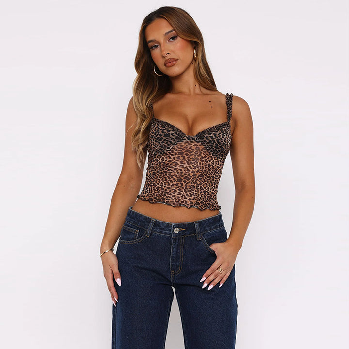 Dame legespryds spids-crop-top med spændende leopardmønster Skovae