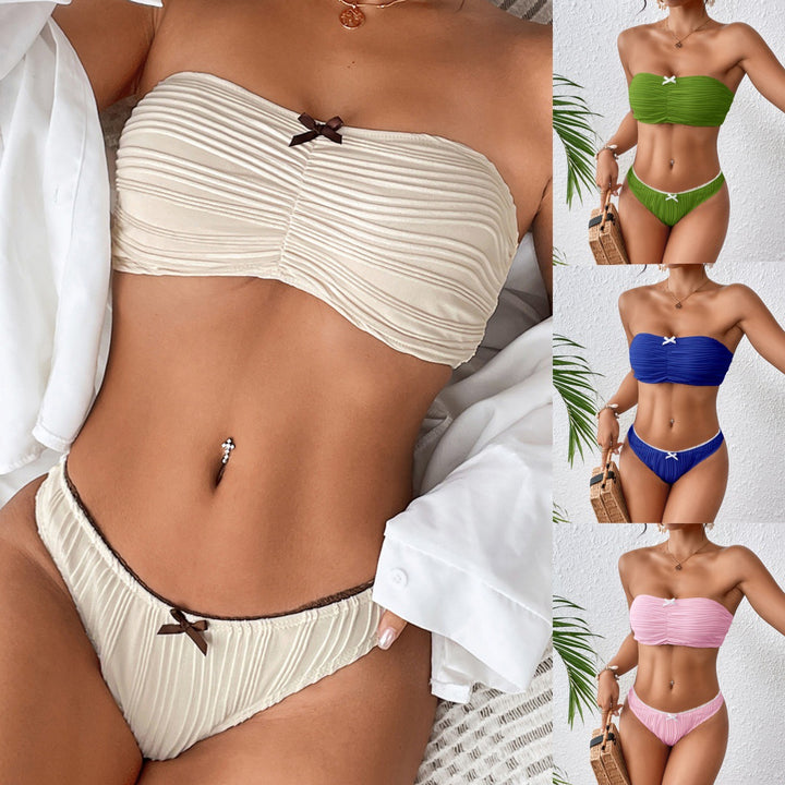 Dame Bandeau-bikini med elegant plisseret design og pynte-sløjfer Stilla