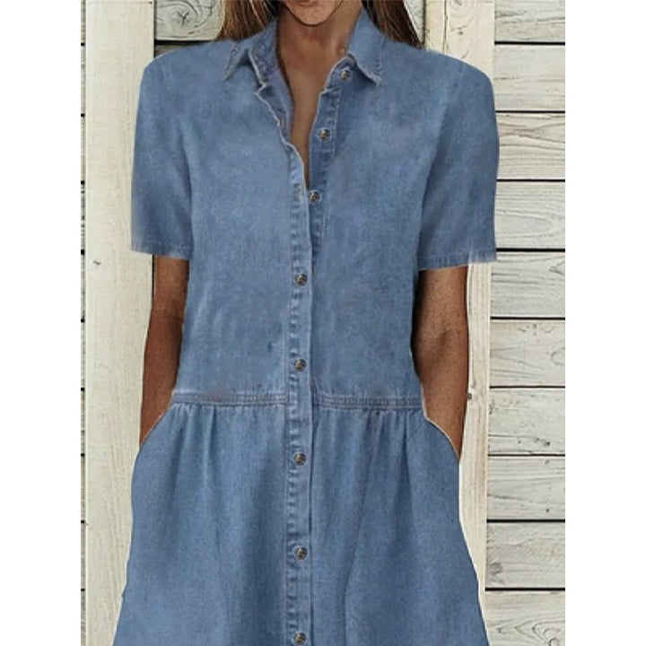 Dame Knap-Down Denim Midi Kjole Stilla