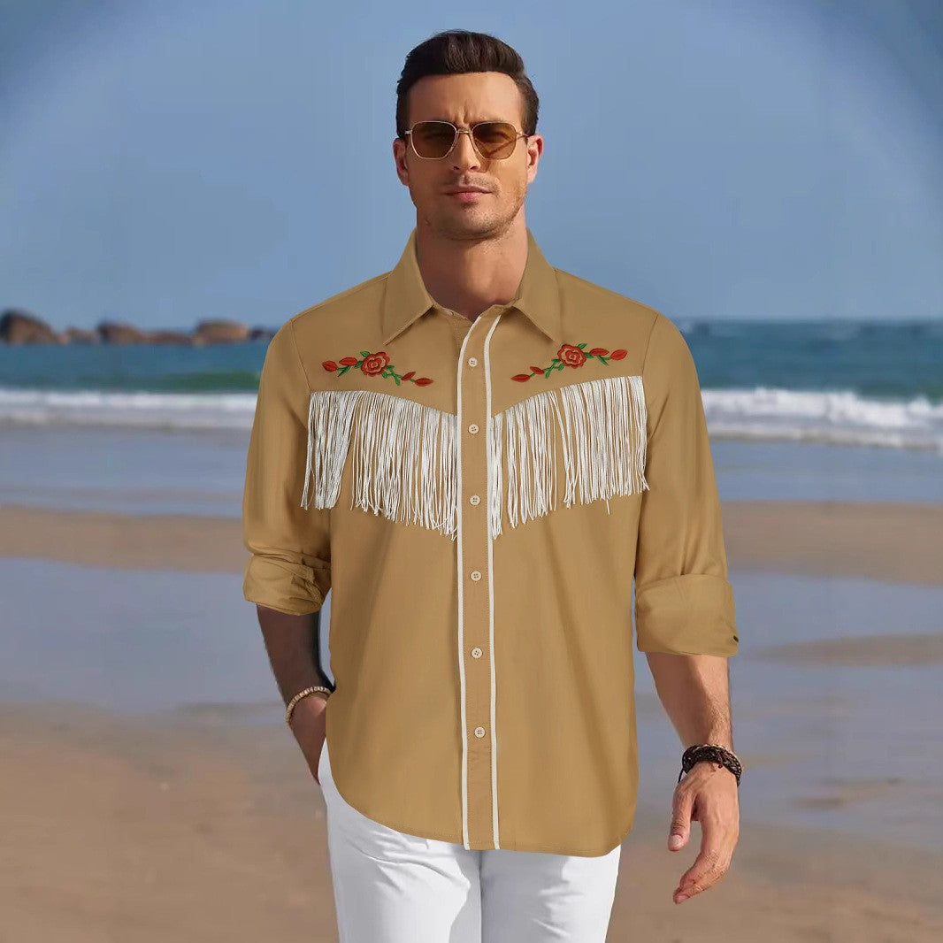 Herrer westernskjorte med fringing og kunstnerisk broderi Stilla