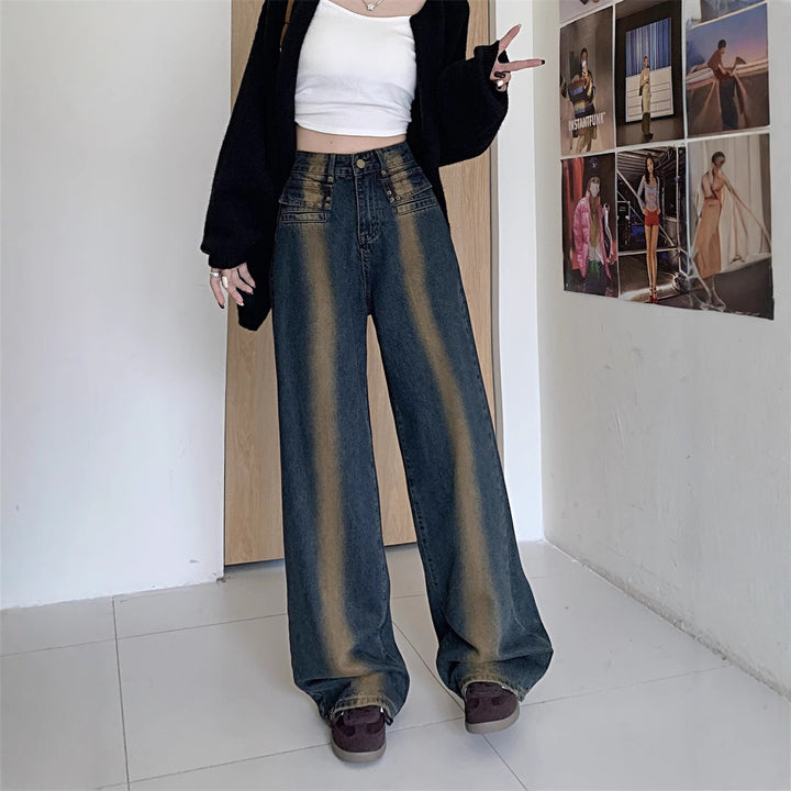 Damer bredskårne jeans med detaljeret knapdesign Stilla